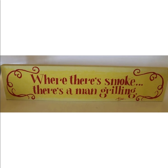 Kitchen Humor Plaque Fridge Wall Magnet "Smoke...man...grilling" Wood Plaque - Picture 6 of 10